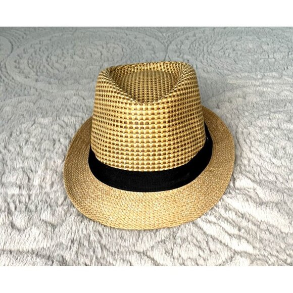 Hat Accessories - Straw Tan Fedora Hat with Black Ribbon Band 7/14